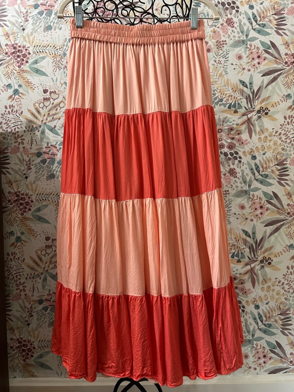 Emily McCarthy Tiered Color-block Joy of Color Midi Skirt Small Coral - Picture 3 of 6